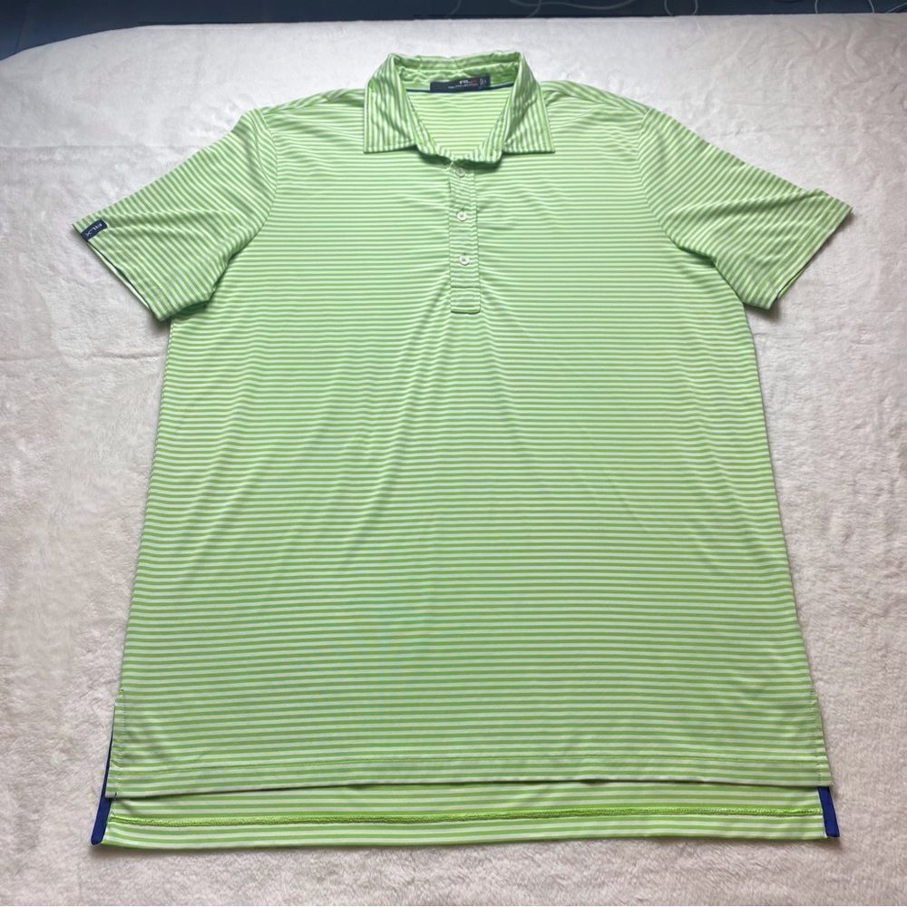 Ralph Lauren RLX Green and White Striped Polo Shirt Size Large